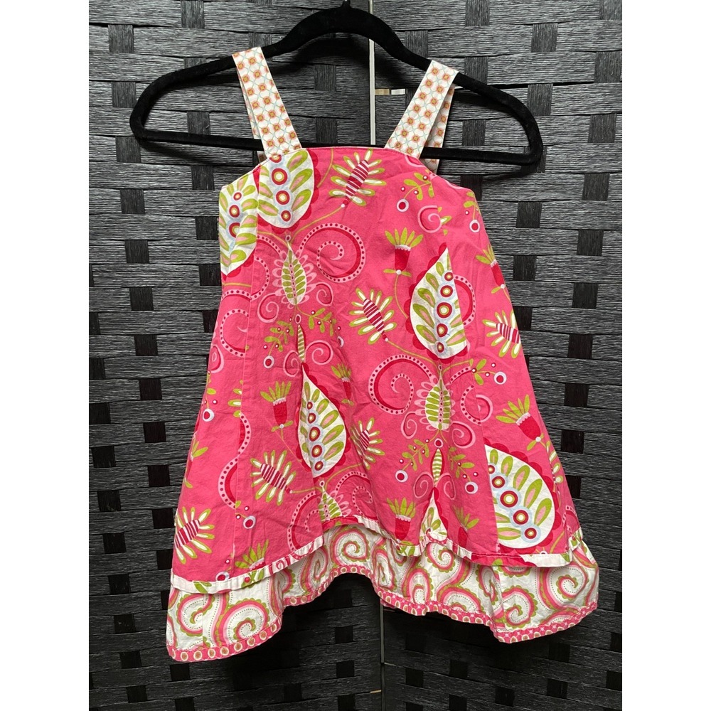 Jelly the Pug 5 Patty Dress Kids Pink Paisley Floral Ruffle Lace-up Back Boho
